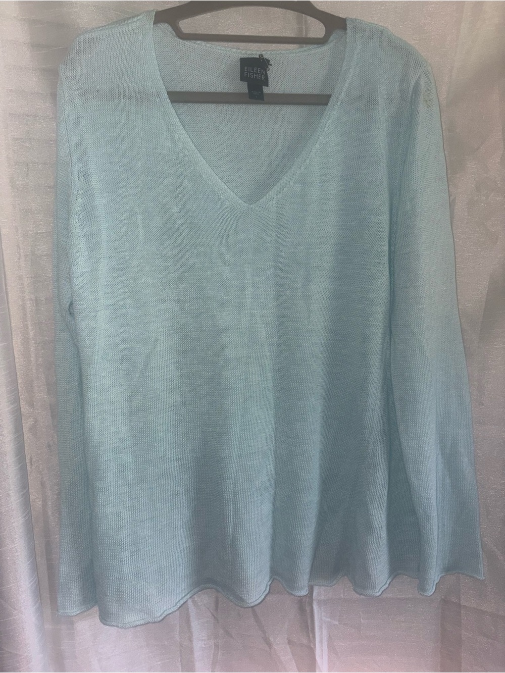 Eileen Fisher Pale Blue (Pool) V-Neck Linen Sweater